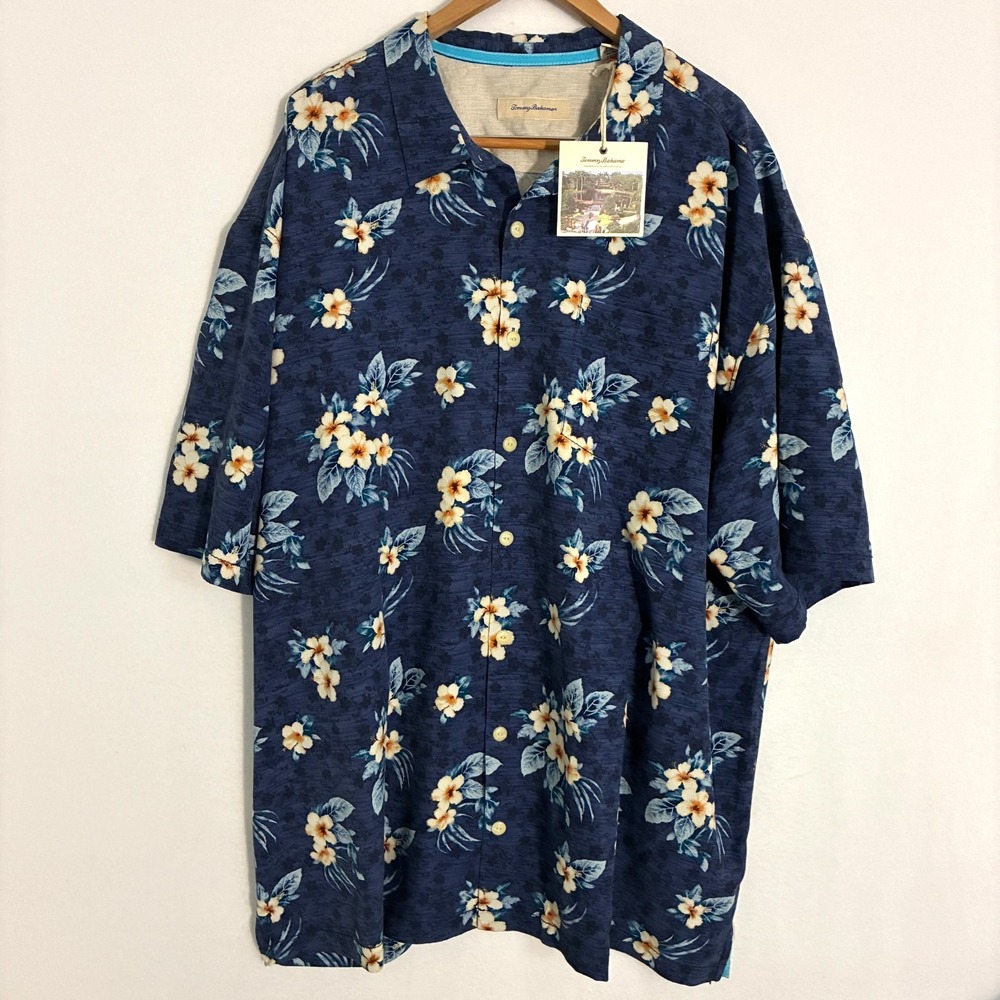 NEW Tommy Bahama Silk Hawaiian Shirt Men 3XT Tropical Hibiscus Travel Camp